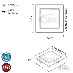 Painel LED Embutir Quadrado 6500k 12w 960lm Avant