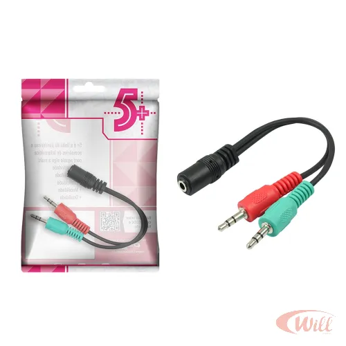 Cabo P3 Femea x 2 P2 Macho 20 cm Para Headset