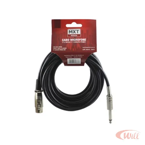 Cabo P10 Mono x Cannon Femea 10 Metros Microfone Mxt