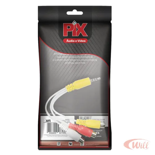 Cabo P3 Estereo + 3 RCA Femea Branco 16CM Pix