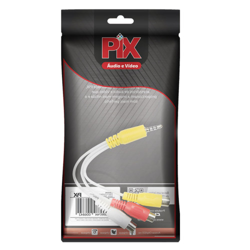 Cabo P3 Estereo + 3 RCA Femea Branco 16CM Pix Cabo P3 Estereo + 3 RCA Femea Branco 16CM Pix