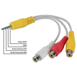 Cabo P3 Estereo + 3 RCA Femea Branco 16CM Pix