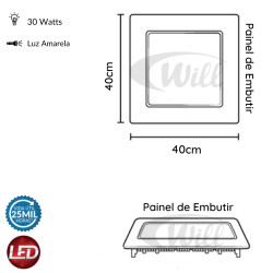 Painel LED Embutir 30w 3000k Avant