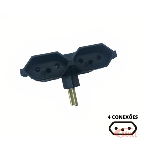 Plugue T 4 Saídas 2P + T Preto Mecatool Plugue T 4 Saídas 2P + T Preto Mecatool