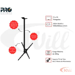 Suporte Tv Teto 13 a 55 Pol PQST-AT55T Proeletronic