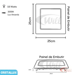 Painel LED Embutir 18w 3000k Cristallux