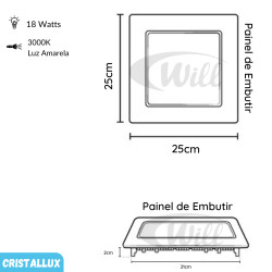 Painel LED Embutir 18w 3000k Cristallux