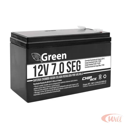 Bateria Selada 12V 7A Segurança Green Bateria Selada 12V 7A Segurança Green