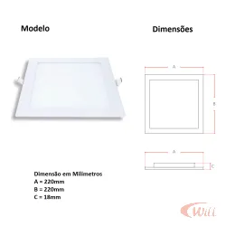 Painel LED Pop Embutir Quadrado 3000k 18w Avant