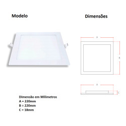 Painel LED Pop Embutir Quadrado 3000k 18w Avant