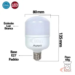 Lâmpada LED Bulbo 20w 6500k E27 MK1600 Avant