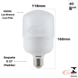 Lâmpada LED Bulbo 40w 6500k E27 MG3200 Avant