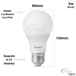 Lâmpada Led Pera 9W 6500k E27 YS810 Avant