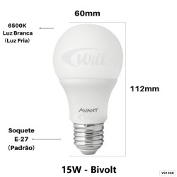 Lâmpada LED Pera 15w 6500k E27 YS1350 Avant