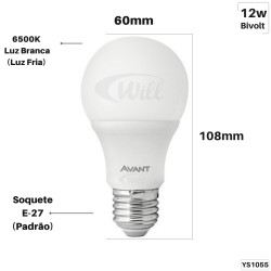 Lâmpada LED Pera 12W 6500k E27 YS1055 Avant