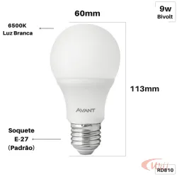 Lâmpada LED Bulbo 9W 6500k E27 RD810 Avant