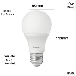 Lâmpada LED Bulbo 9W 6500k E27 RD810 Avant