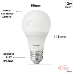 Lâmpada LED Pera 12W 6500k E27 RD1055 Avant