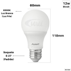 Lâmpada LED Pera 12W 6500k E27 RD1055 Avant