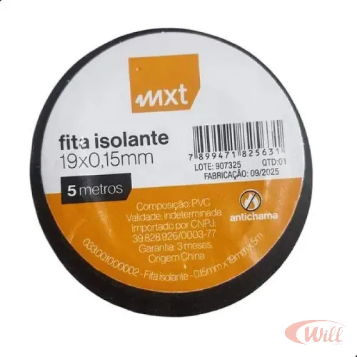 Fita Isolante Antichama Pvc 0.15mm X 19mm X 10 Metros MXT Fita Isolante Antichama Pvc 0.15mm X 19mm X 10 Metros MXT