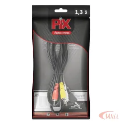 Cabo P3 Estereo + 3 RCA Macho Preto 1,3 Metro Pix