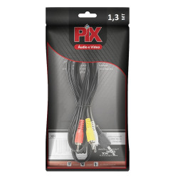 Cabo P3 Estereo + 3 RCA Macho Preto 1,3 Metro Pix