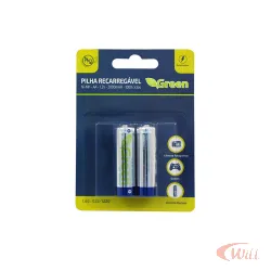Pilha Recarregavel 1.2v AA 2000mah Com 2 Pcs Green