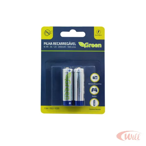 Pilha Recarregavel 1.2v AA 2000mah Com 2 Pcs Green Pilha Recarregavel 1.2v AA 2000mah Com 2 Pcs Green