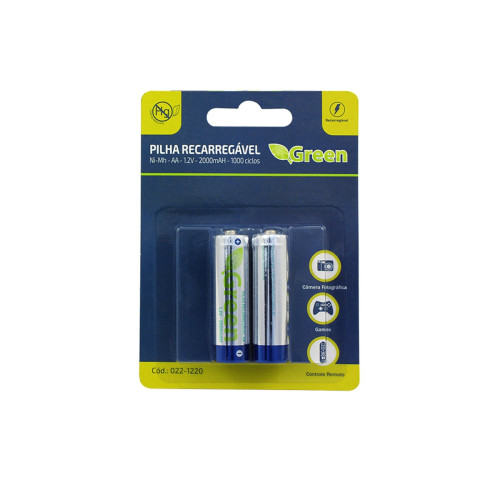 Pilha Recarregavel 1.2v AA 2000mah Com 2 Pcs Green