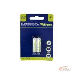 Pilha Recarregavel 1.2v AAA 1000mah C/2 Pcs Green
