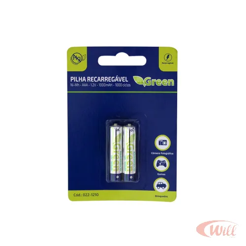 Pilha Recarregavel 1.2v AAA 1000mah C/2 Pcs Green
