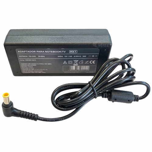 Fonte Notebook 12V 3A 36W Plug 6.0 x 4.0MM Bivolt MXT Fonte Notebook 12V 3A 36W Plug 6.0 x 4.0MM Bivolt MXT