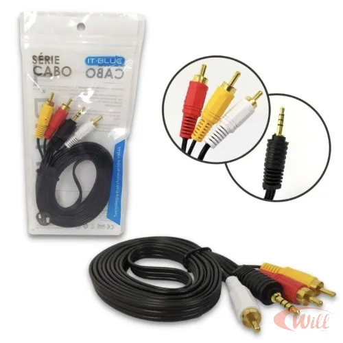 Cabo P2 4C + 3 RCA Macho Preto 2 Metros It-Blue Cabo P2 4C + 3 RCA Macho Preto 2 Metros It-Blue