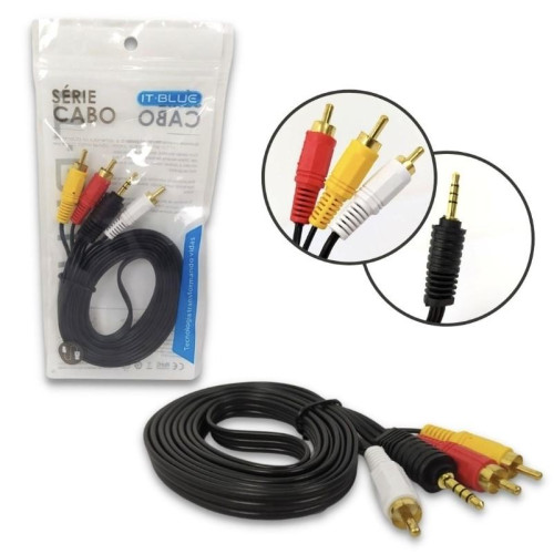 Cabo P2 4C + 3 RCA Macho Preto 2 Metros It-Blue Cabo P2 4C + 3 RCA Macho Preto 2 Metros It-Blue