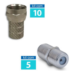 10 Conector F RG06 Rosca - Conectech + 5 Emenda F - Mxt