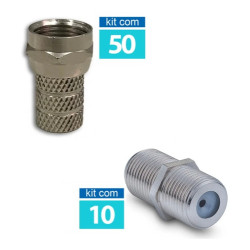 50 Conector F RG06 Rosca - Conectech + 10 Emenda F - Mxt - ML