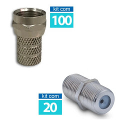100 Conector F RG06 Rosca - Conectech + 20 Emenda F - Mxt - ML