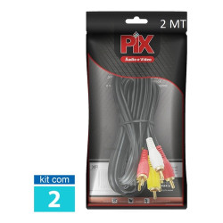 Cabo 3 RCA 2 Metros Coaxial Central Pix KIT 02UN