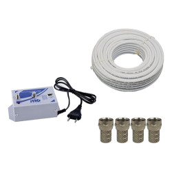 Amplificador 25db PQAL-2500 + 30MT Cabo RG06 67% + 4 Conector F RG06 Rosca