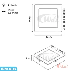Painel LED Sobrepor 24w 6500k Cristallux