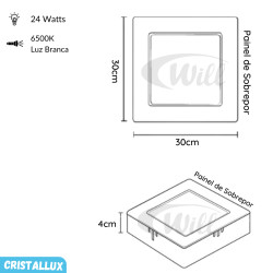 Painel LED Sobrepor 24w 6500k Cristallux