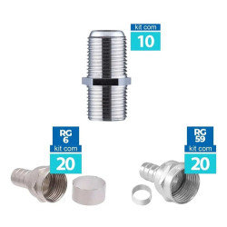 10 Emenda F Fêmea 20 Conector F RG06 Anel 20 Conector F RG59 Anel