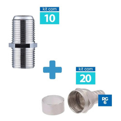 10 Emenda F Fêmea 20 Conector F RG06 Anel
