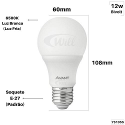 Lâmpada LED Pera 12W 6500k E27 YS1055 Avant KIT 60UN