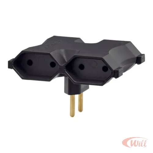 Plugue T 4 Saídas 2P Preto Mecatool