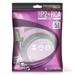 Cabo P2 ST x 2 RCA 5 Metros Nickel Fitz