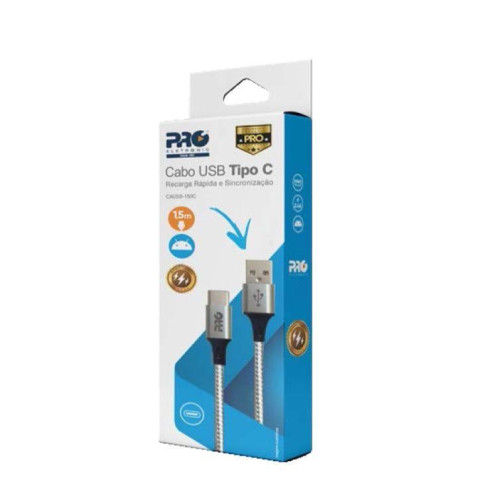 Cabo USB A x Tipo C Turbo 3.0 3A 1,5 Metro CAUSB-150C Proeletronic