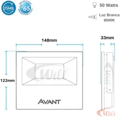 Refletor LED 50w Slim 6500k 3750 Avant