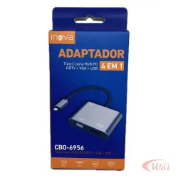 Adaptador 4 Em 1 Multifuncional Usb Tipo C Hdmi Usb Vga 4k
