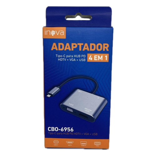 Adaptador 4 Em 1 Multifuncional Usb Tipo C Hdmi Usb Vga 4k Adaptador 4 Em 1 Multifuncional Usb Tipo C Hdmi Usb Vga 4k